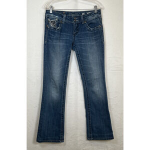 Miss Me Jeans Women's Size 28 Bootcut Dark Wash Blue Denim Embellished JP6053BV